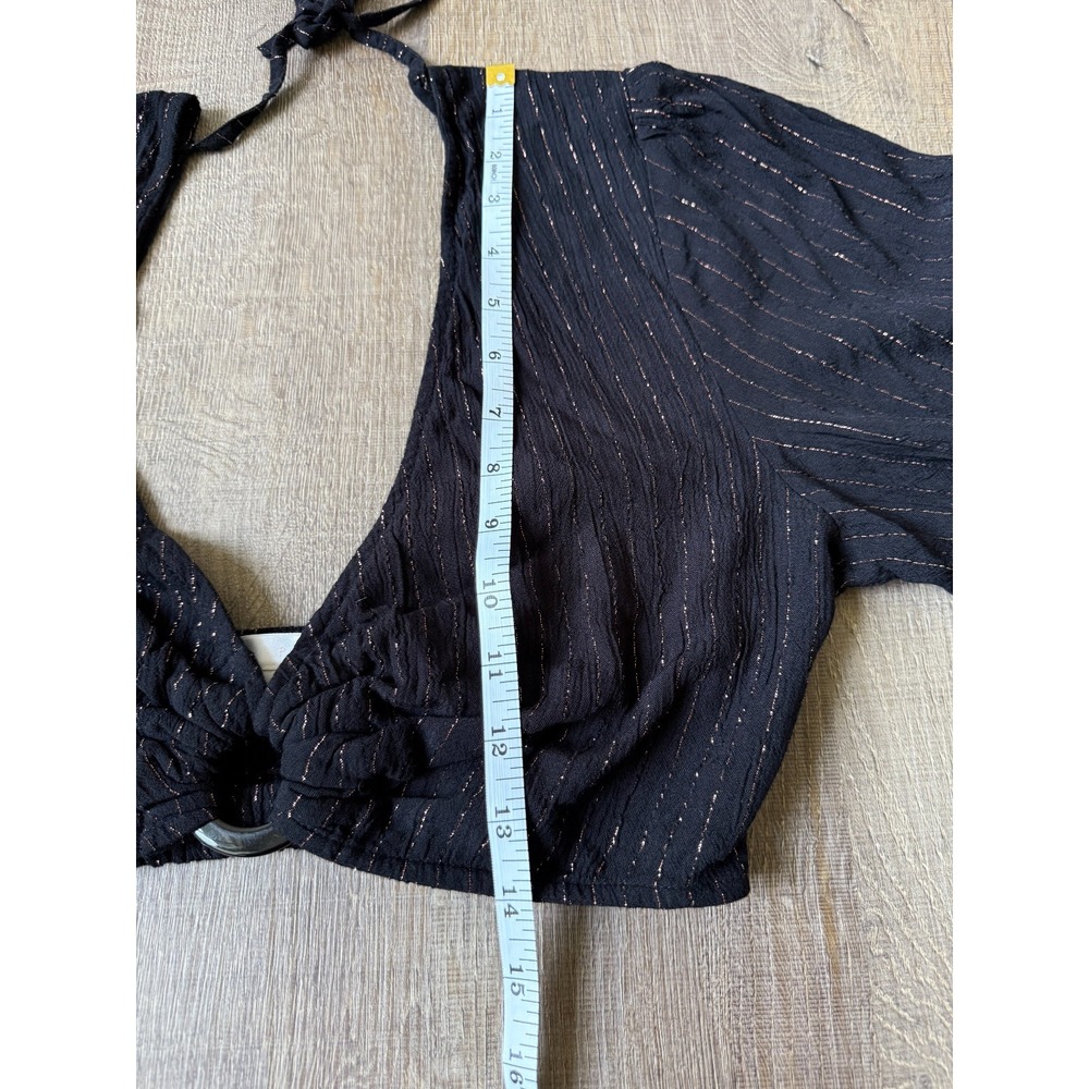 Tori Praver Black Metallic Stripe 2 Pcs Set M Crop Top Shorts Boho Beach Casual - Picture 15 of 16